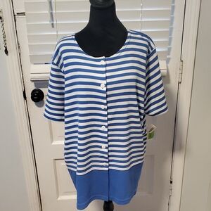 C.D. Daniels Blue and White Striped Short Sleeve Cardigan